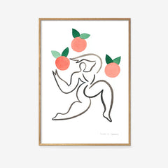 Junglør med Appelsiner Print - By Finders Keepers i minimalistisk kunst med figurativ linjetegning og appelsiner