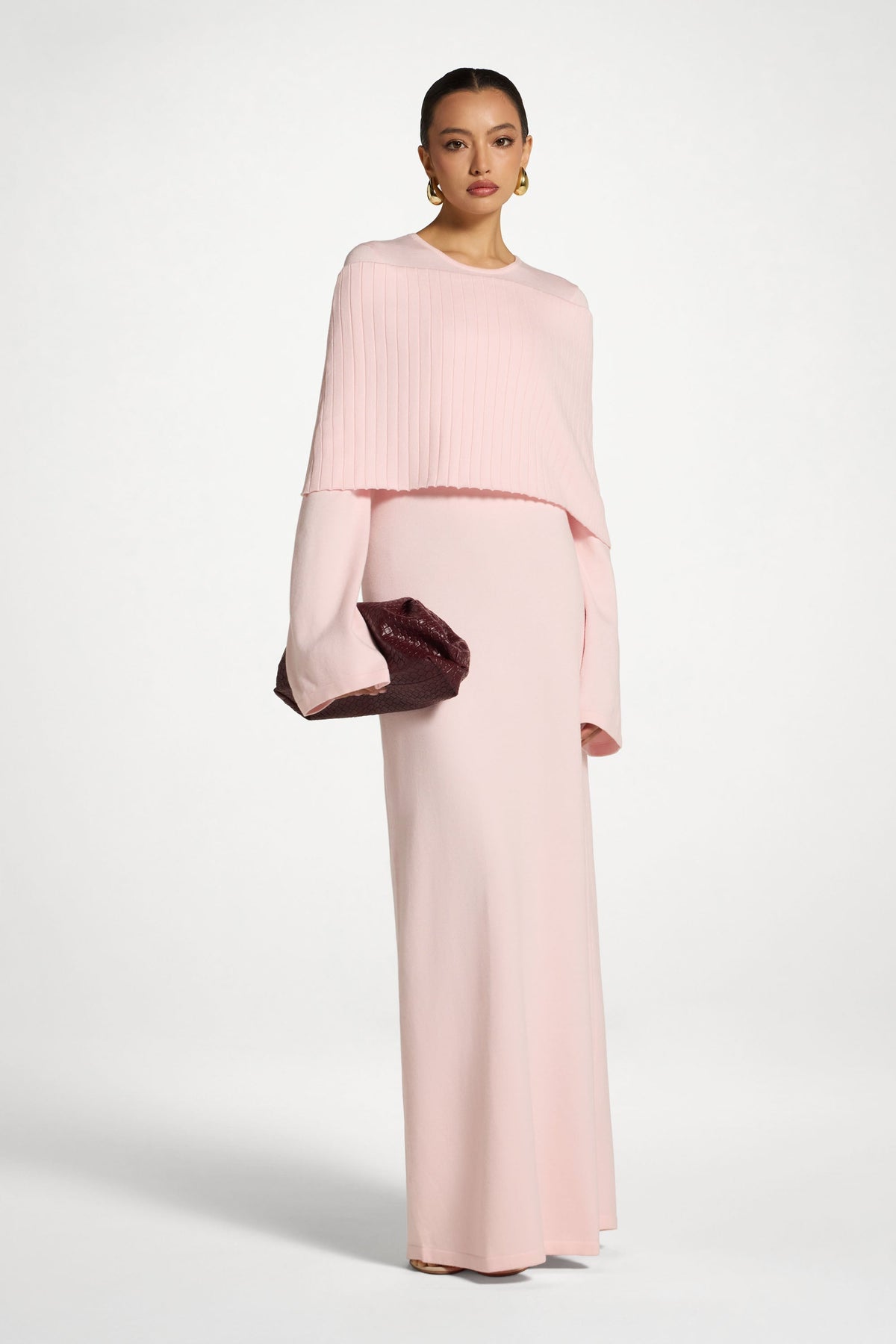 Knit Drape Maxi Dress - Baby Pink Abayas Veiled