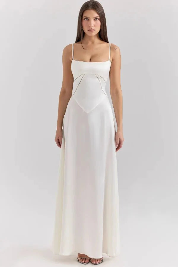 Model wearing the Kouvr Gabriella ivory silk corset back bridal gown.