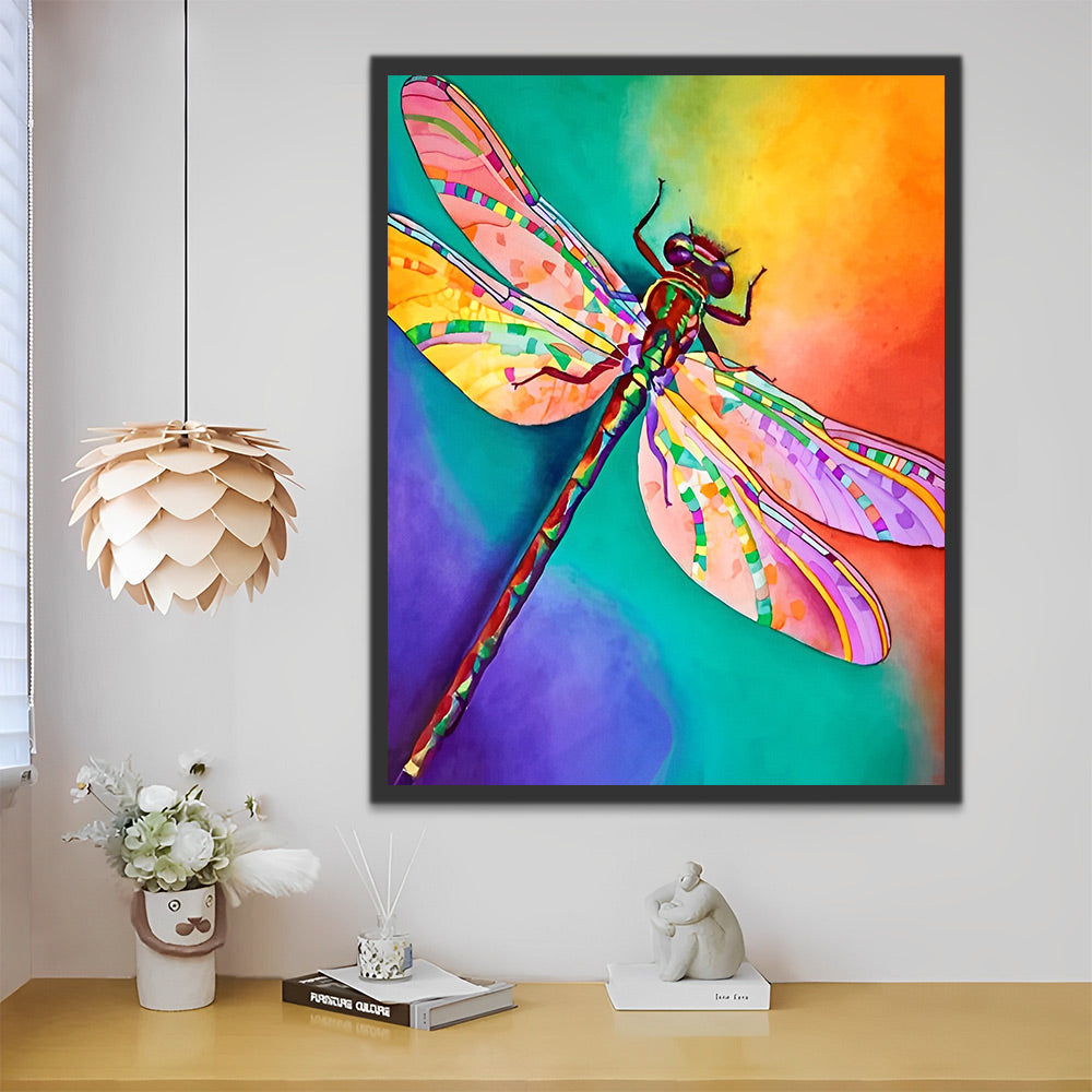 Libélula Colorida con Fondo de Arco Iris Pintar por Números
