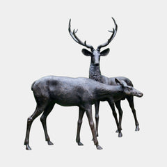 Life-Size Traditional Stag and Doe Deer Bronze Sculpture - 260cm