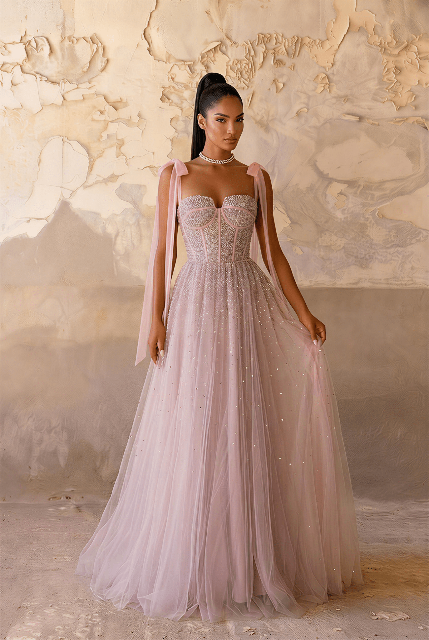 Light Pink Sequin Evening Dress with Corset Bodice – Sparkly Maxi Dress with Corset Back Plus Size - WonderlandByLilian