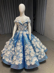 Little Girls Prom Dresses 3D Floral Pink Princess Dress 66662K for kids-Pageant Dresses for Kids 2025 -Viniodress-Blue-Custom Size-