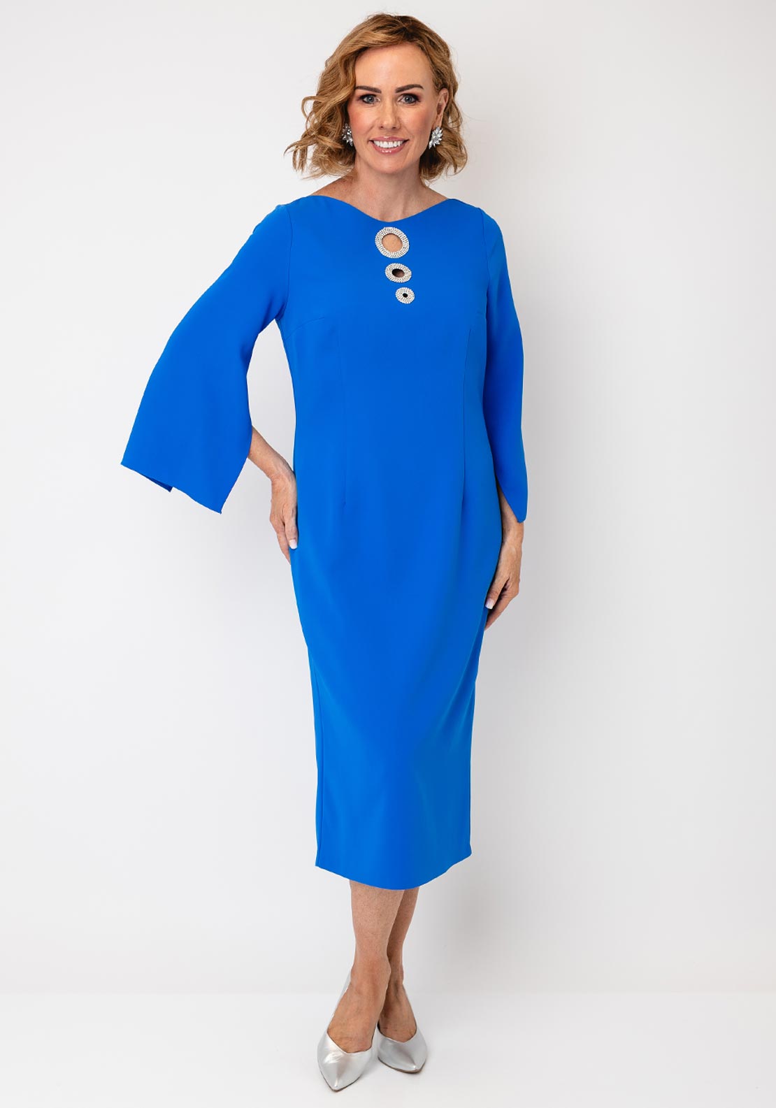 Lizabella Diamante Disc Pencil Dress, Blue