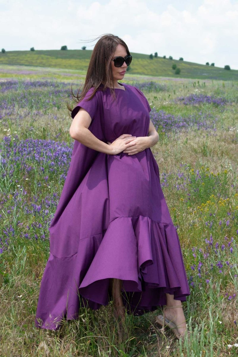 Long Purple Cotton Summer Dress DIVA - EUG Fashion