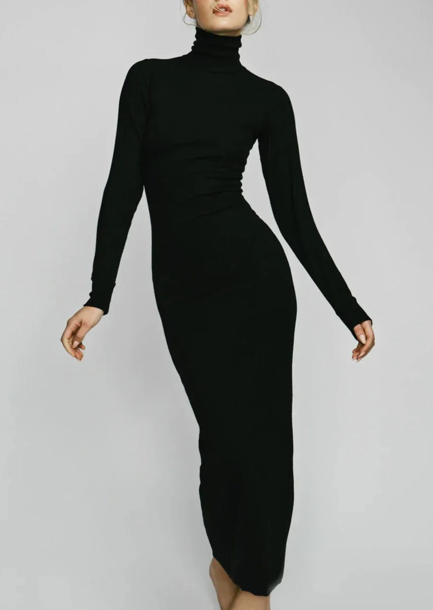 Long Sleeve Turtleneck Maxi - Black - house of lolo