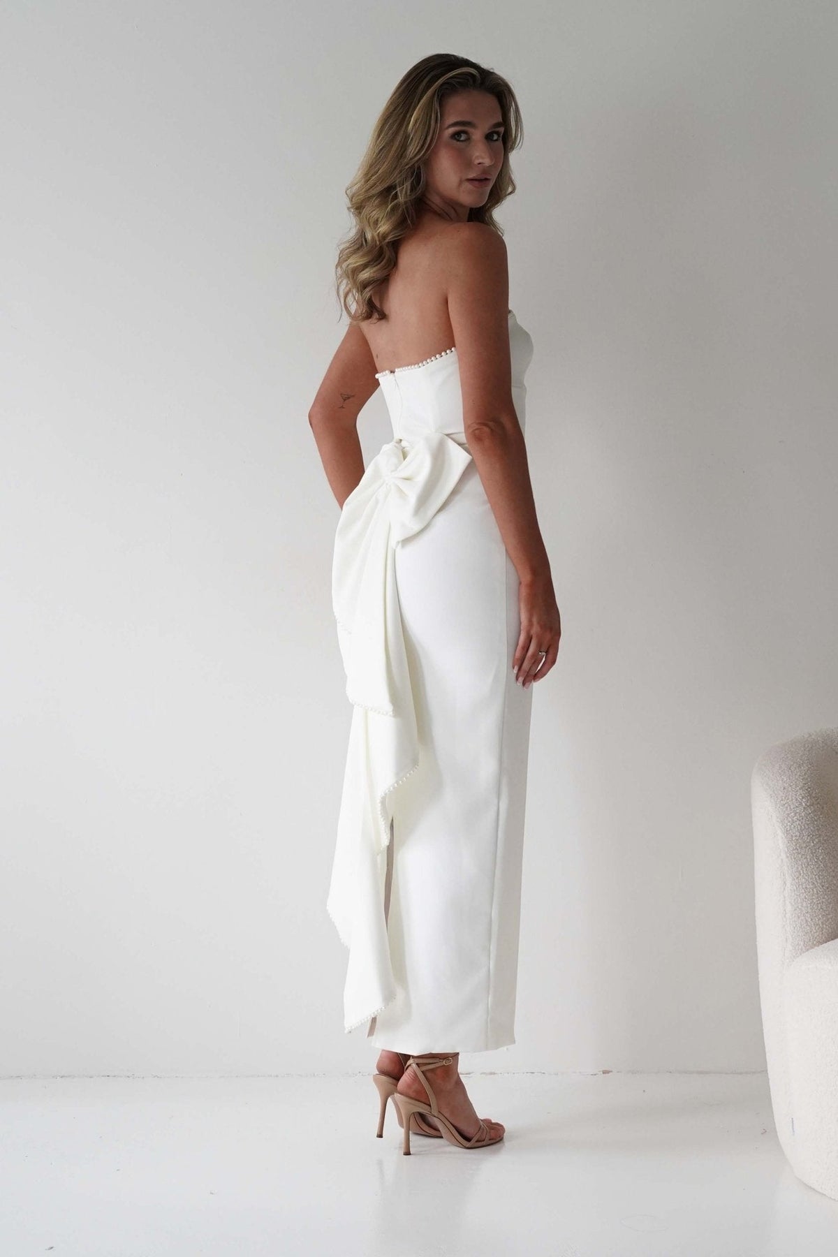 Louisiana Pearl Bow Strapless Dress | White | Graduation | Bride To Be Hen Dress | Oh Hello Clothing