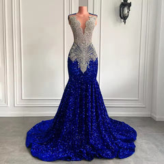 Luxury Sparkly Prom Dresses Royal Blue Sequin Mermaid for Black Girl Mychicdress