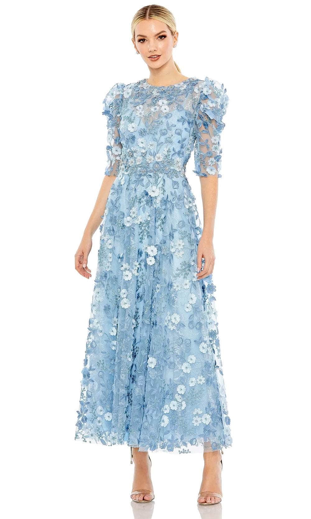 Mac Duggal 68193 - Floral Detailed A-Line Dress Homecoming Dresses 4 / French Blue
