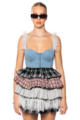 Front View Macy Denim Corset Mini Dress