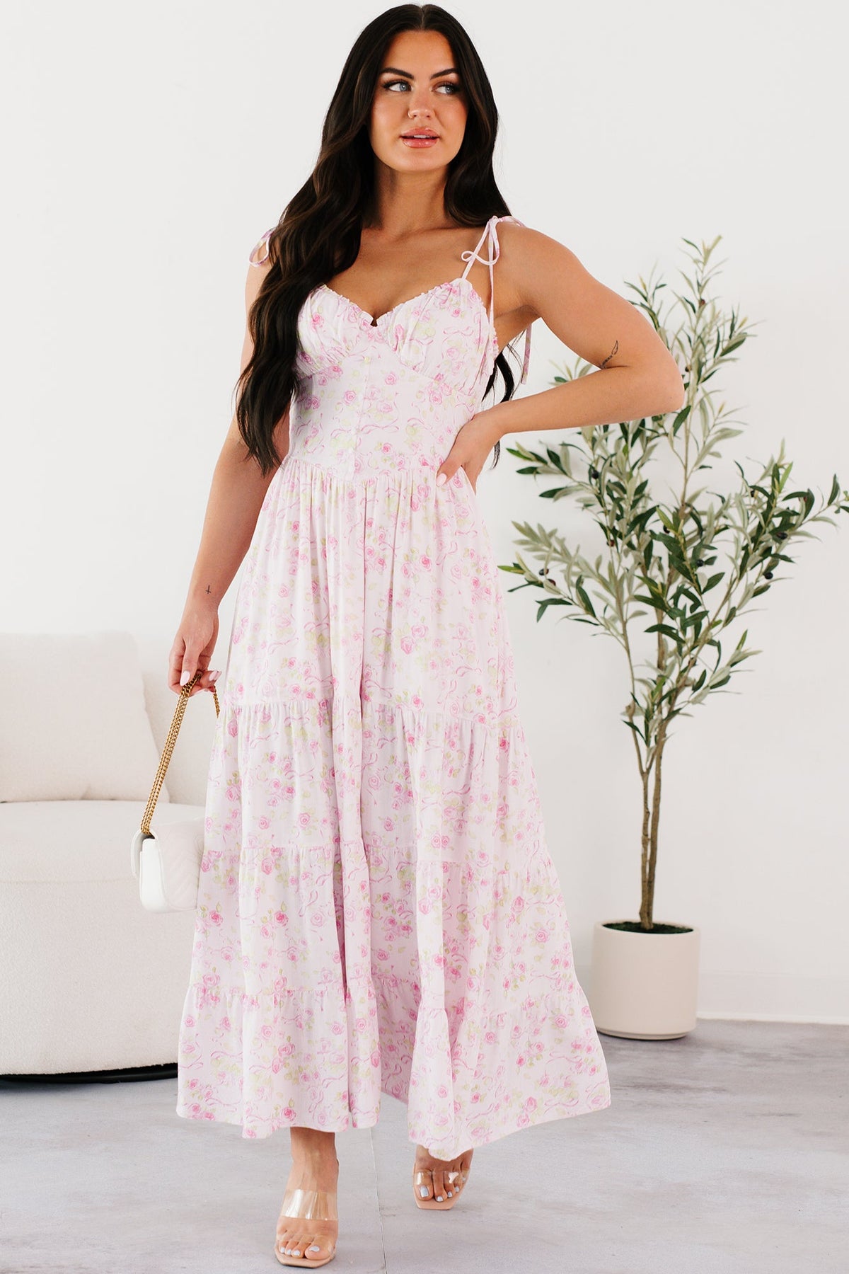 Rosy Days Sleeveless Floral Maxi Dress (Light Pink) - NanaMacs