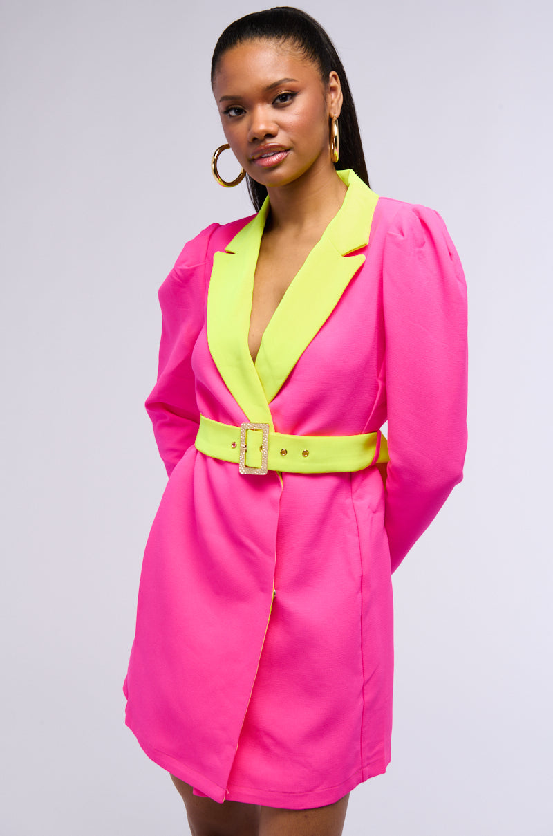Front View Major Throwback Neon Blazer Dress