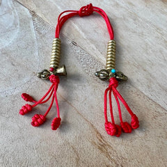 6.5mm Brass Mala Counters with Bell & Dorje Ends and red string