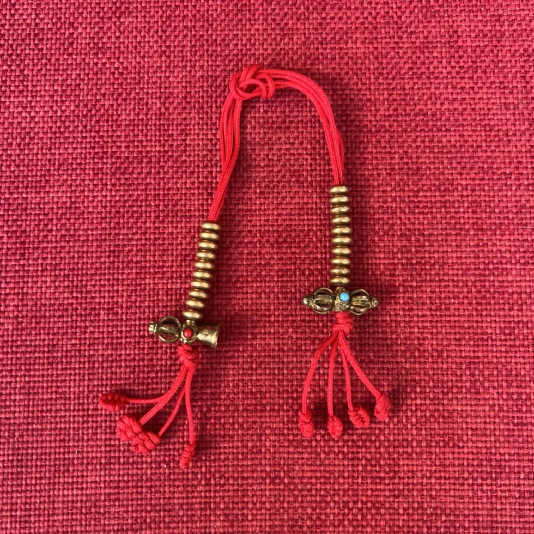 6.5mm Brass Mala Counters with Bell & Dorje Ends and red string