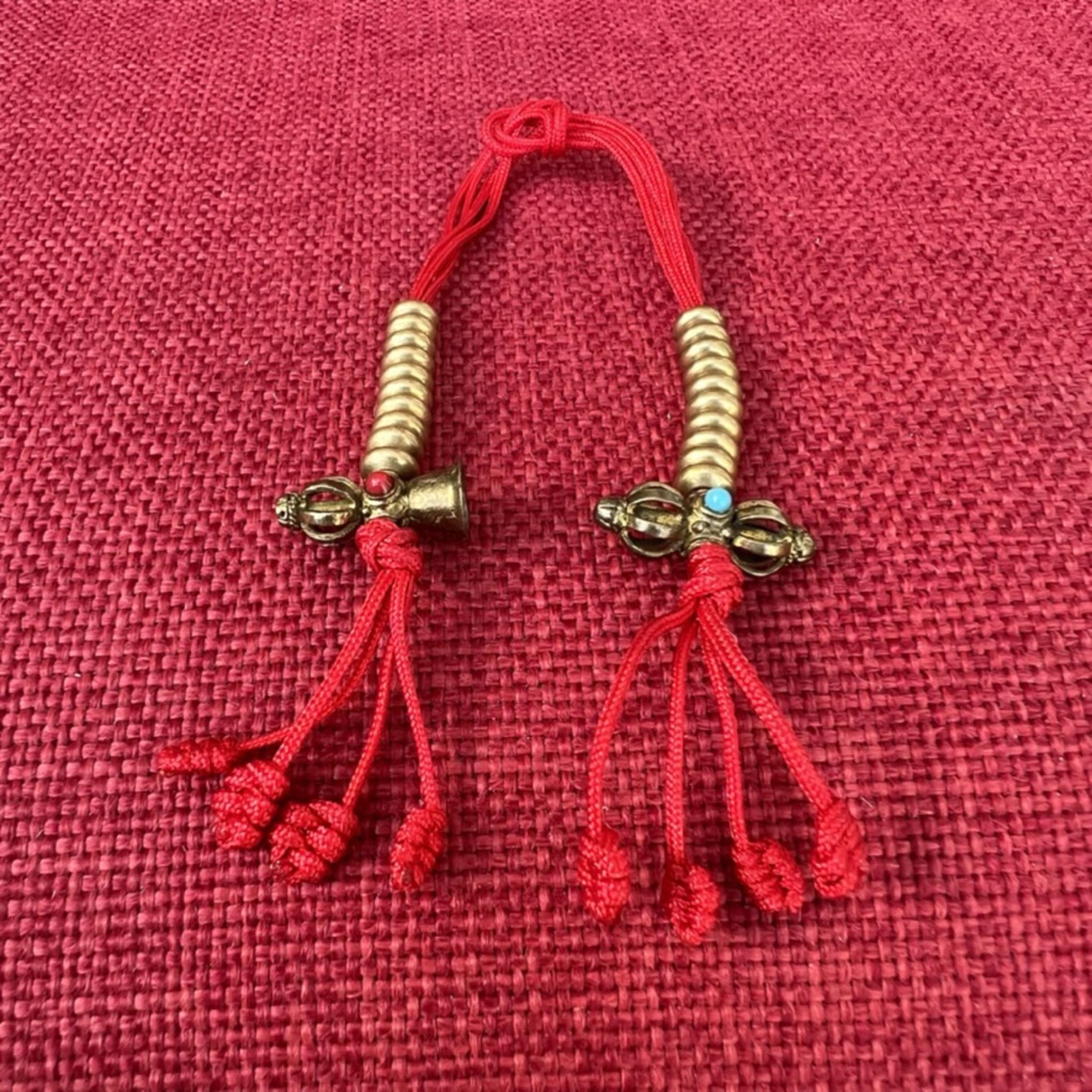 6.5mm Brass Mala Counters with Bell & Dorje Ends and red string
