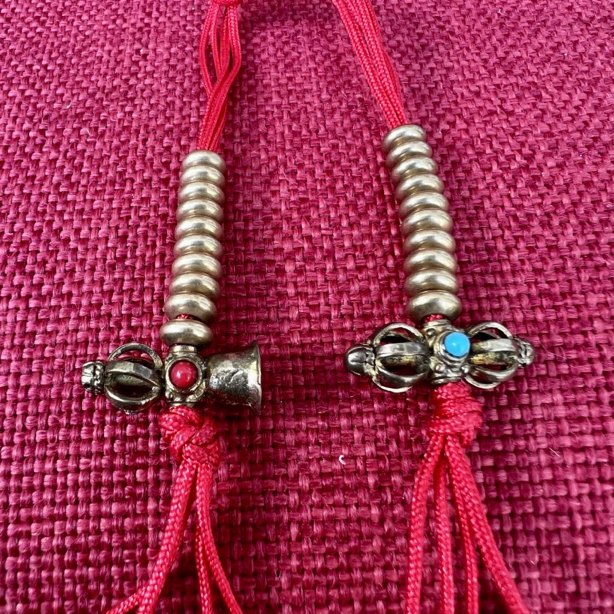 6.5mm Brass Mala Counters with Bell & Dorje Ends and red string