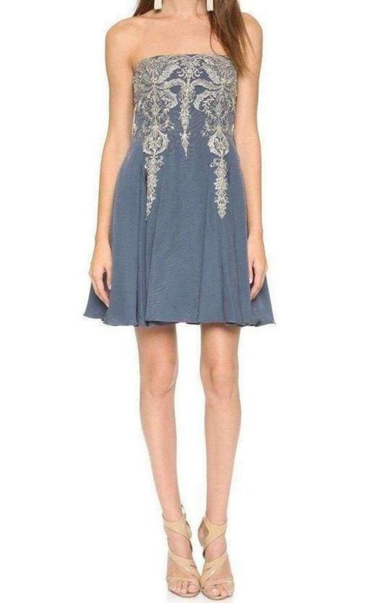 Marchesa Notte Embroidered Floral Strapless Dress - Runway Catalog