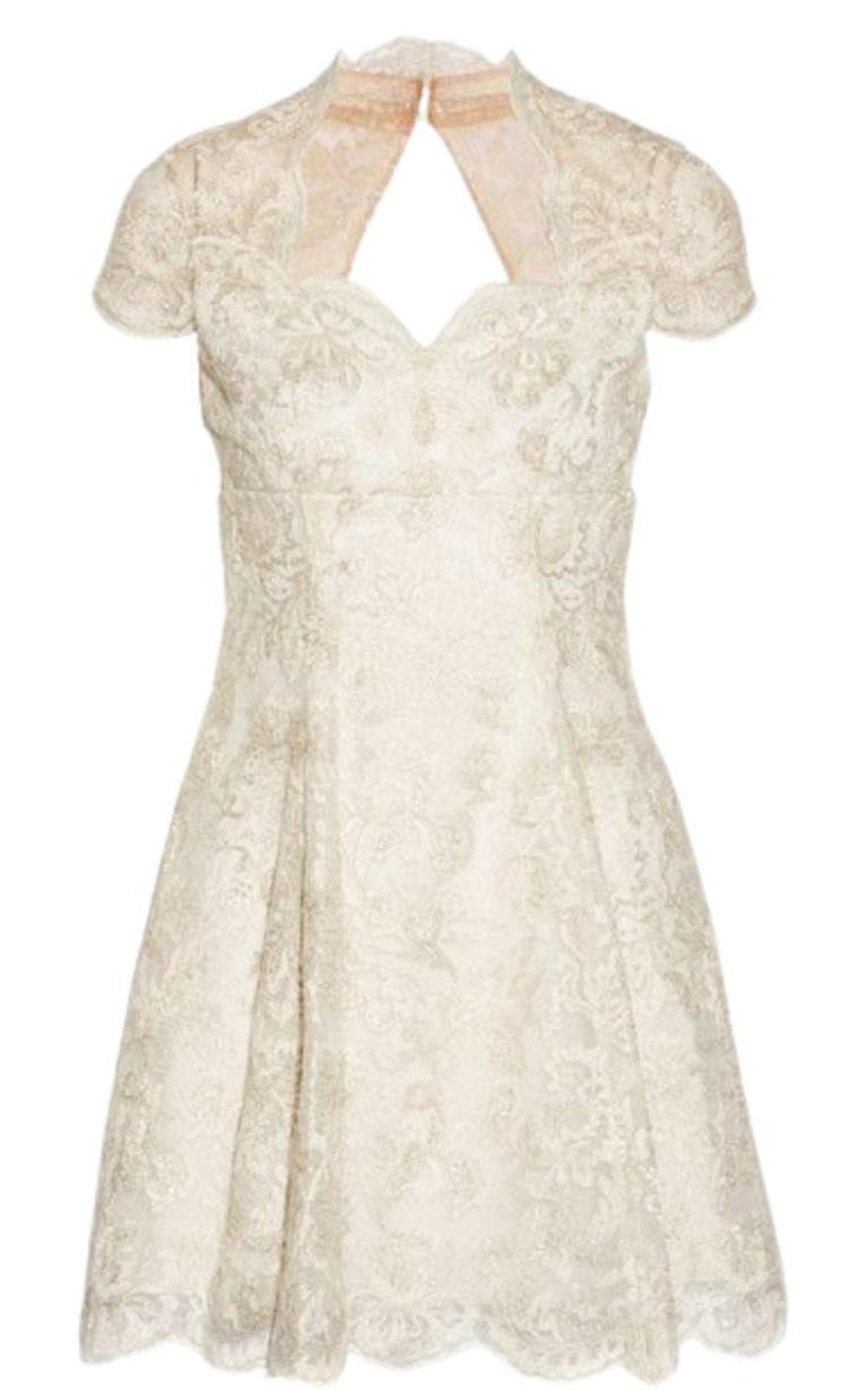 Marchesa Notte Metallic Lace Cap Sleeve Dress - Runway Catalog