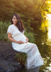 White Crochet Maternity Maxi Photography Photoshoot Pregnancy Photo Shoot Wedding Baby Shower Long Dress