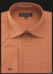Men's French Cuff Dress Shirt Spread Collar- Burnt Orange - Upscale Men's Fashion