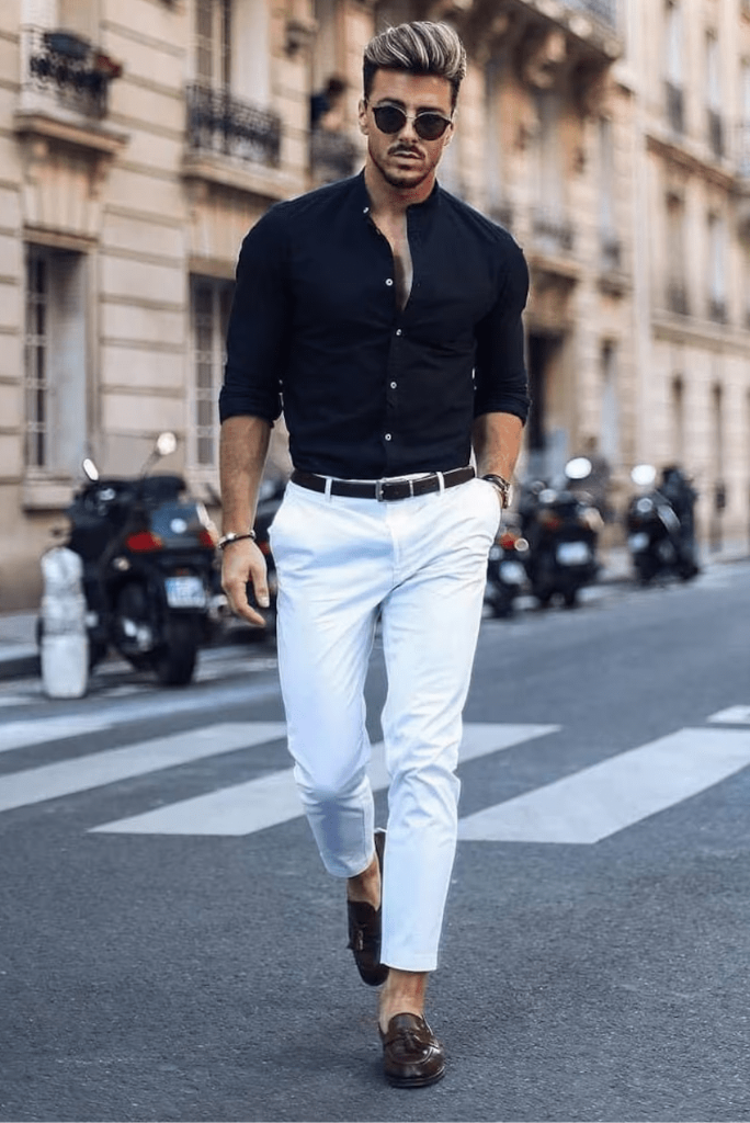 Men Office Casual Outfit Navy Blue With White Pant Wedding SAINLY