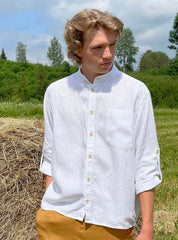 Men's white linen shirt front view