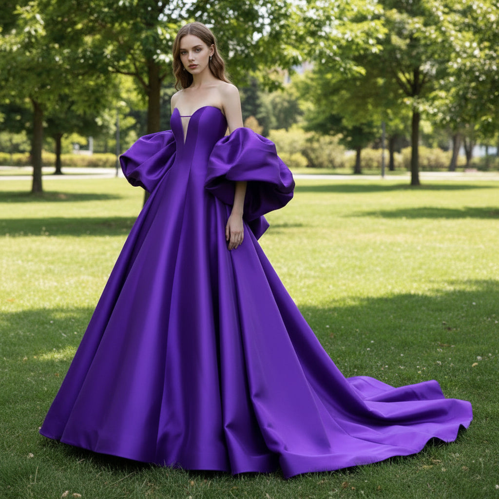 Purple Wedding Dress For Modern Romantic Bride Puffy Sleeve