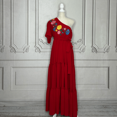 Mexican Embroidered One Shoulder Tiered Maxi Dress Mexican Embroidered One Shoulder Tiered Maxi Dress