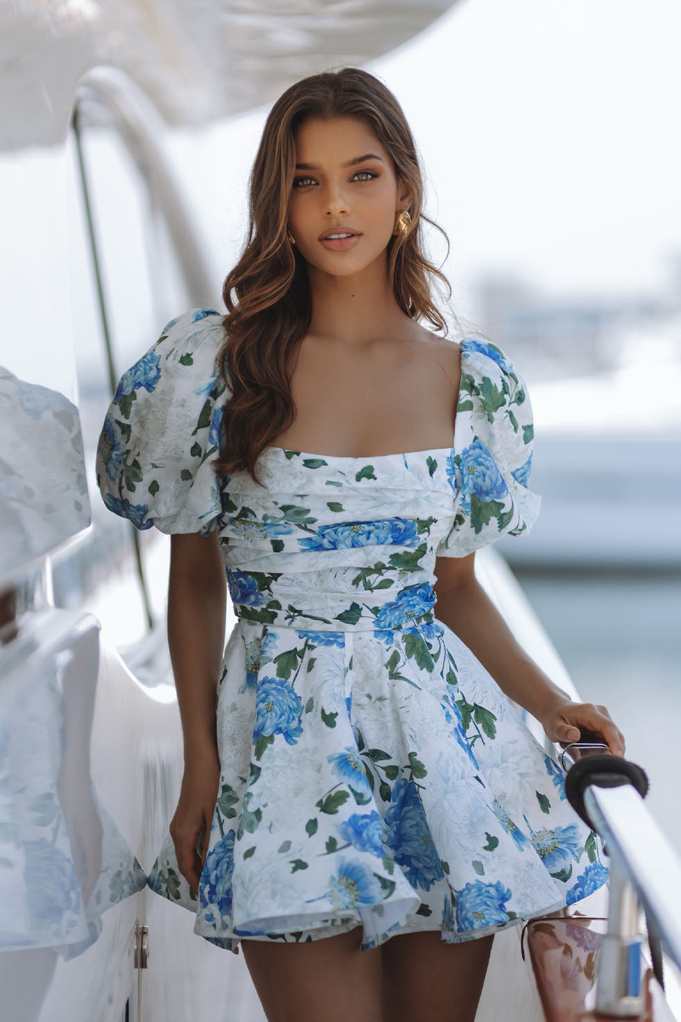 MIMI LINEN MINI DRESS - BLUE CRISSY