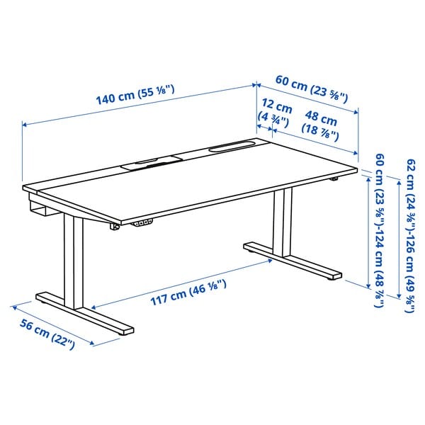 Ikea MITTZON - Height-adjustable desk, electric white/black,140x60 cm
