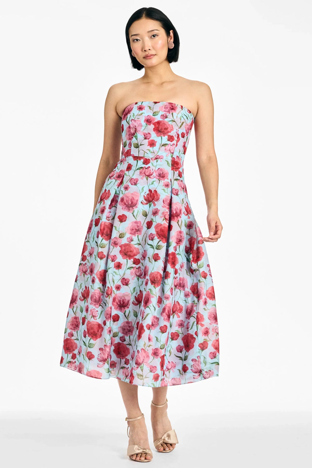 Sachin & Babi Strapless "Shay" Tea Length Floral Print Dress