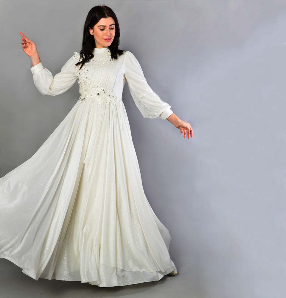 Modefa Dress Modest Formal Dress | Embellished Lace G398 Ivory
