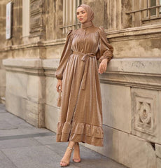 Modefa Dress Modest Women's Satin Dress 24559 - Gold