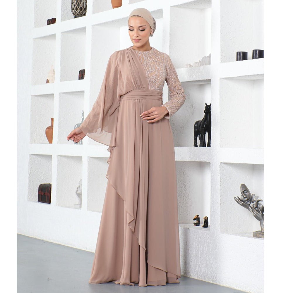 Modefa Modest Formal Cape Dress G569 - Tan