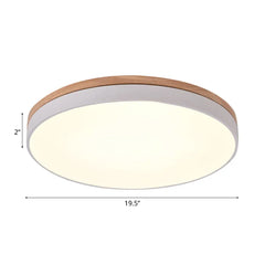 Modern Wooden Led Ceiling Lamp - Wide White Round Flush Mount Single Light For Living Room