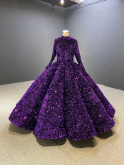 Modest Purple Wedding Gown High Neck 66991 Long Sleeve-Quinceanera Dresses 2025 -Viniodress-Purple-Custom Size-