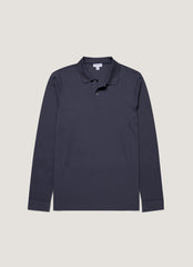 Men's Long Sleeve Piqué Polo Shirt in Navy