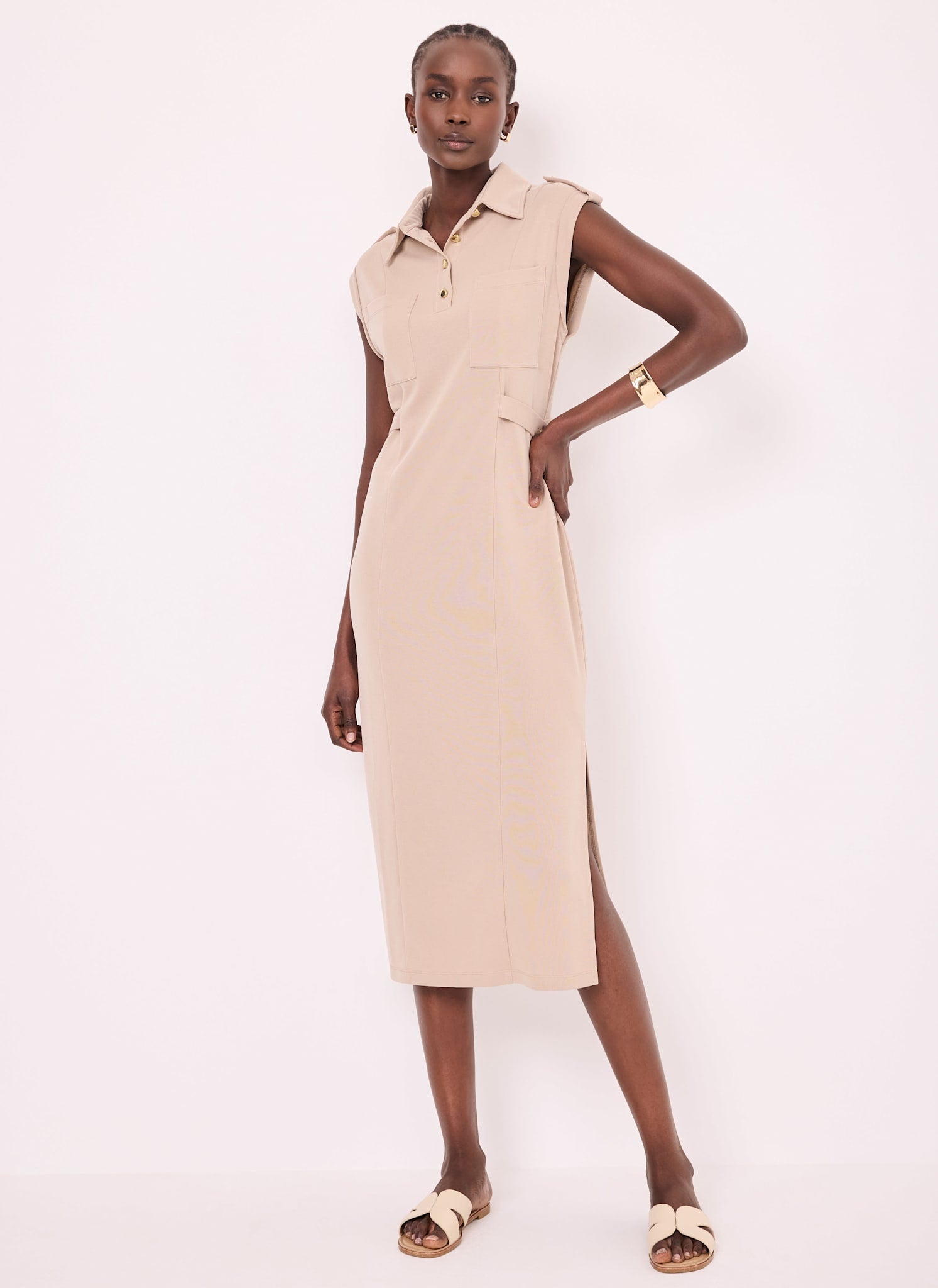 Neutral Jersey Utility Midi Dress