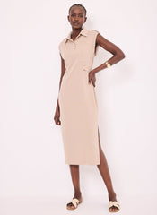 Neutral Jersey Utility Midi Dress