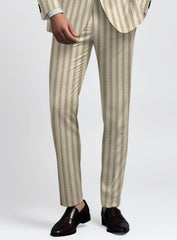 Noble Cream Stripe Wool Silk Linen Pants - StudioSuits
