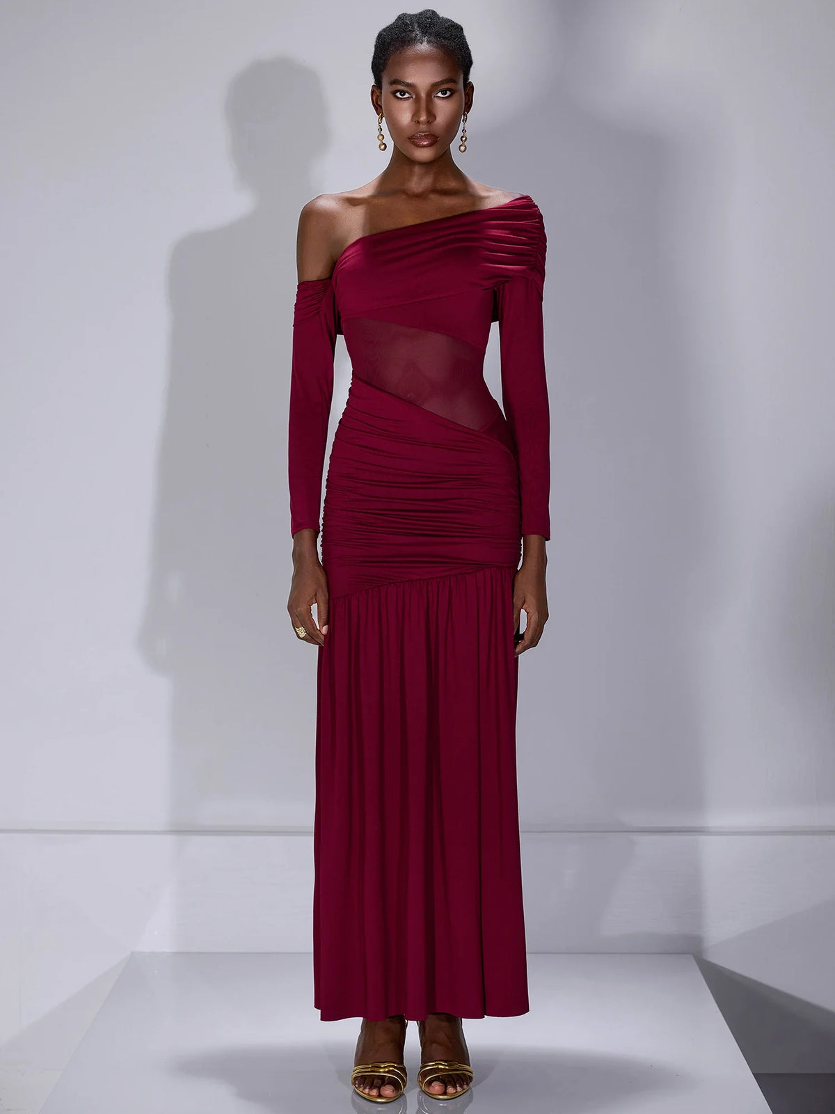 One Shoulder Asymmetric Mesh Maxi Dress|NOOSGOP