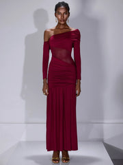One Shoulder Asymmetric Mesh Maxi Dress|NOOSGOP