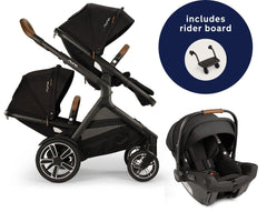 Nuna DEMI Next Double Stroller with Rider Board + PIPA urbn Travel System Bundle - Caviar - DBL-TS17915600CVR