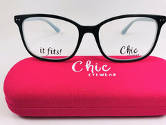 New Chic Black & Blue DEL Eyeglasses 55mm w/Case    For The Stylish Large Woman