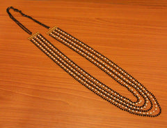 Black Beads & Pearl Multi String Necklace