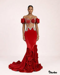 Luxury Long Prom Mermaid Dress with Tail | Red — Photo 5 | OTUNBA Luxury Fashion