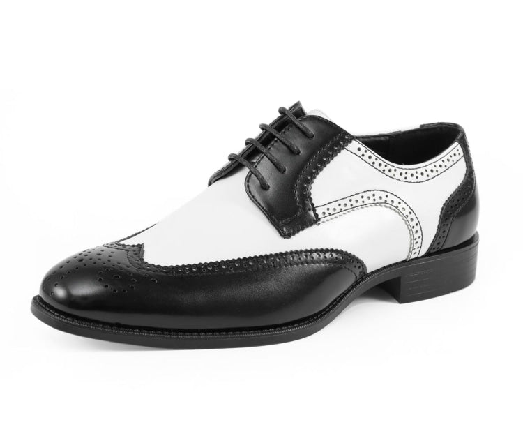Black and white dress shoe