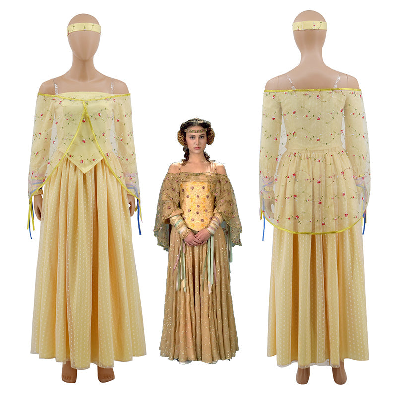 Padme Amidala Yellow Dress Star Wars Padme Cosplay Costume Halloween Party Suit