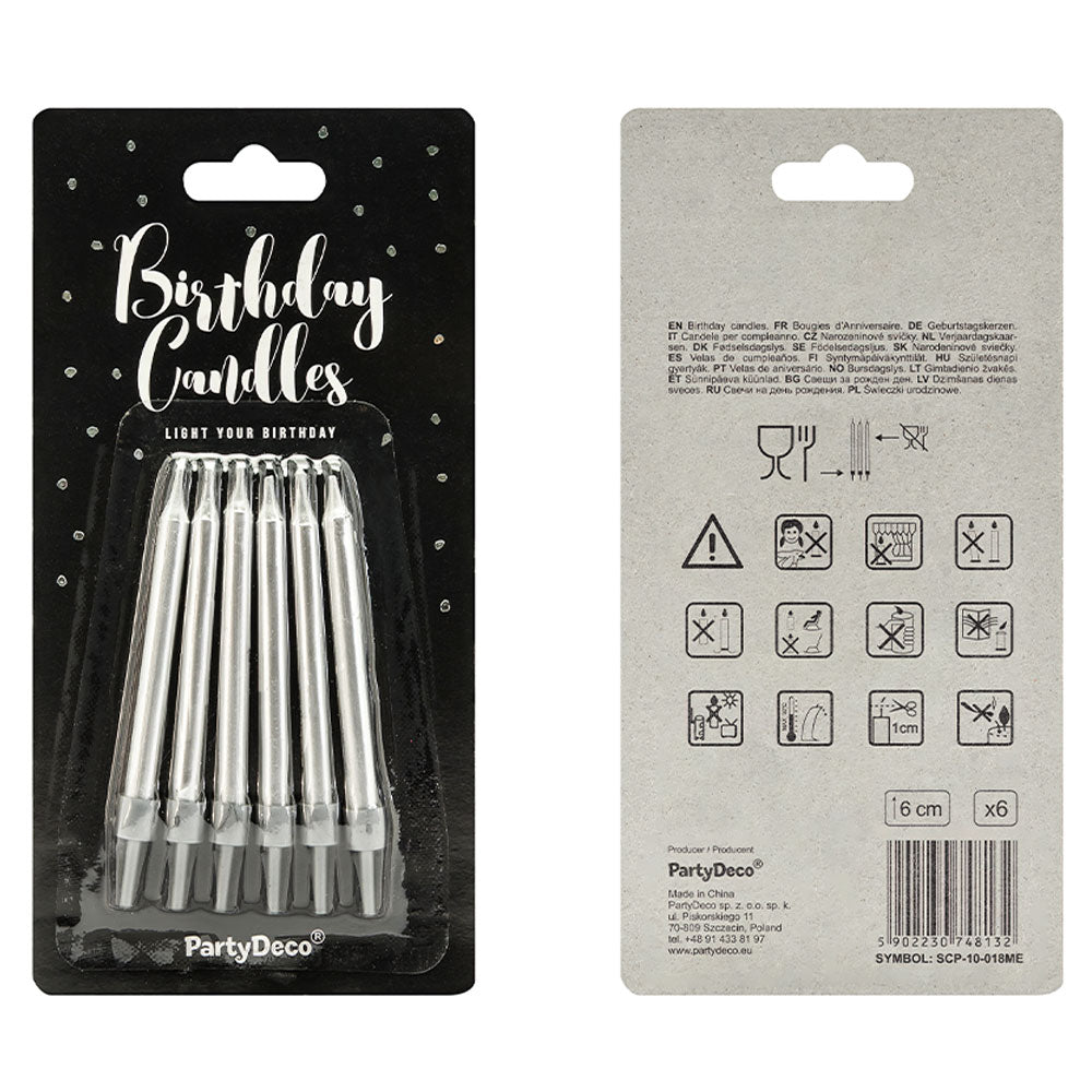 Cake Candles Silver Metallic – Partydeco – Cake Candles – Party Plush
