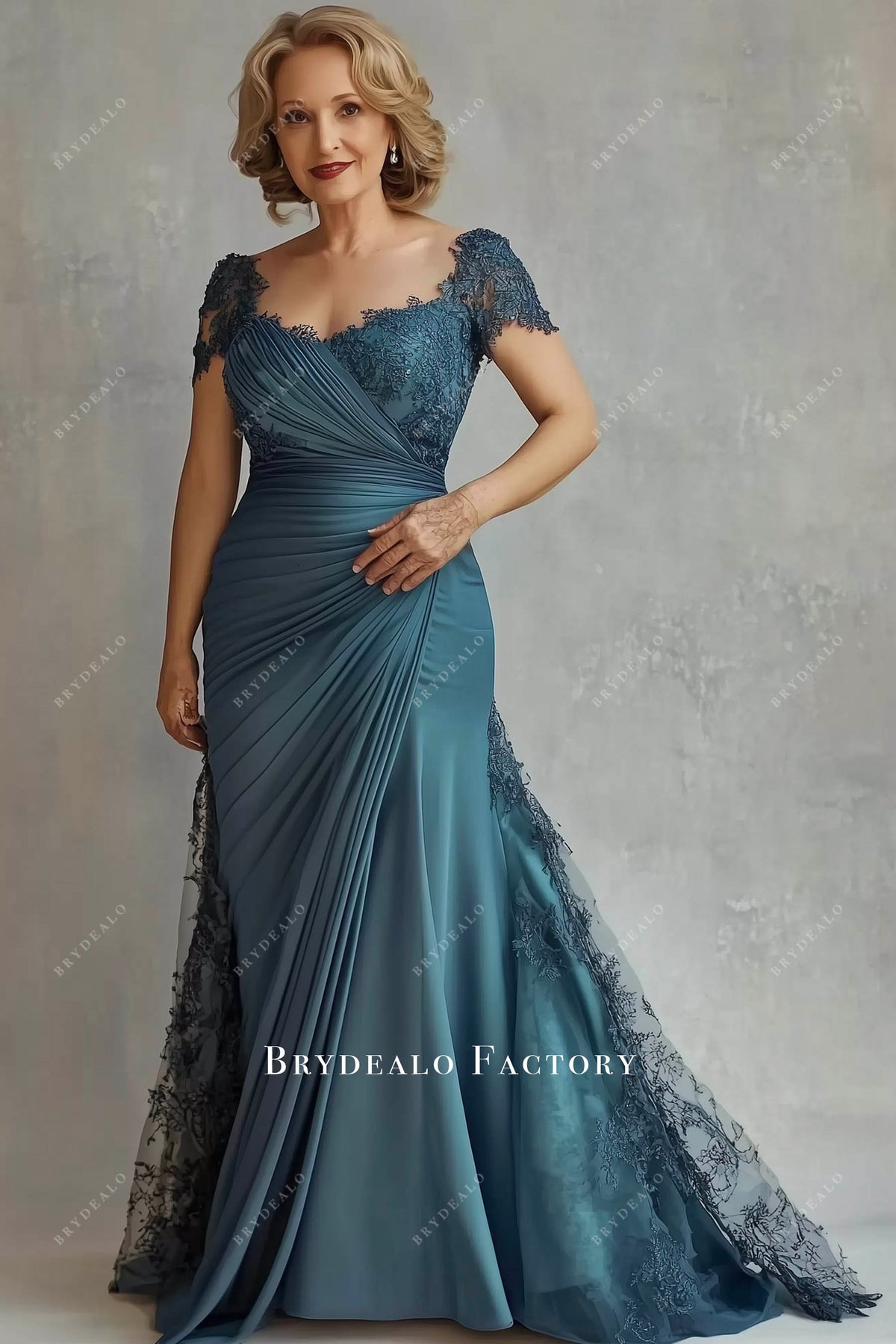 peacock lace cap sleeve mother of bride dress